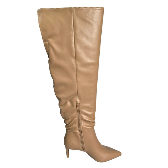 INC Damoni Over the Knee Faux Leather Slouch Boots Tan Pointed Toe Heel 7 NIB - Picture 4 of 11